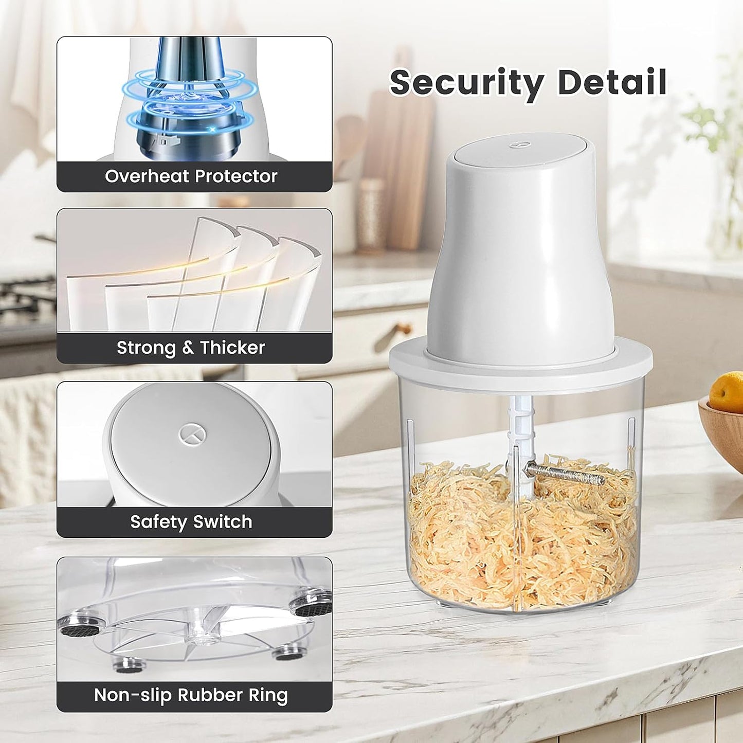 Electric Chicken Shredder, Automatic Food Chopper with Chicken Breast Shredder & Meat Grinder, 2 Sets of Blades for Chicken/Pork/fish/Vegetable/Baby Food (White)