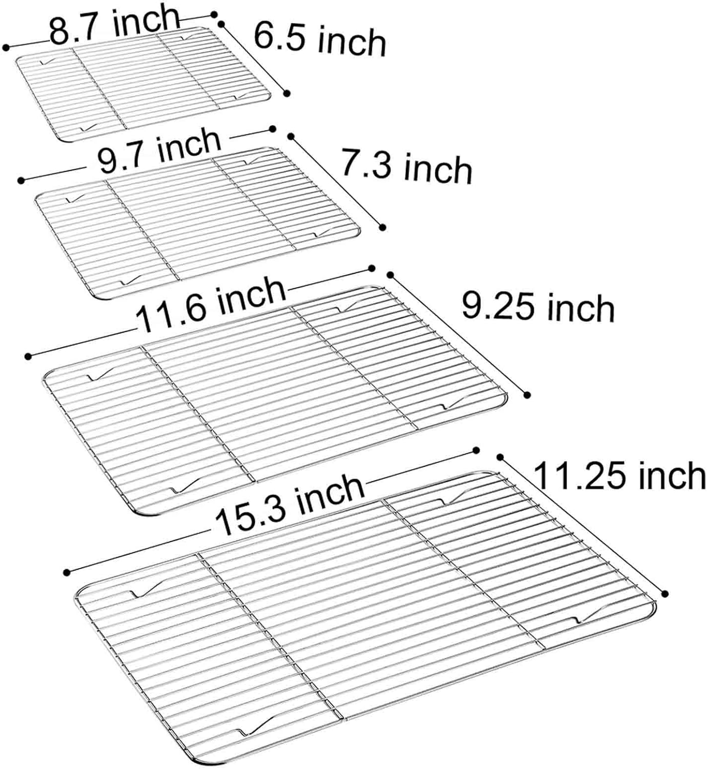 TeamFar Baking Cooling Rack Set of 4, Stainless Steel Rack for Cooking Roasting Grilling, Healthy & Mirror Finish, Oven Use & Dishwasher Safe