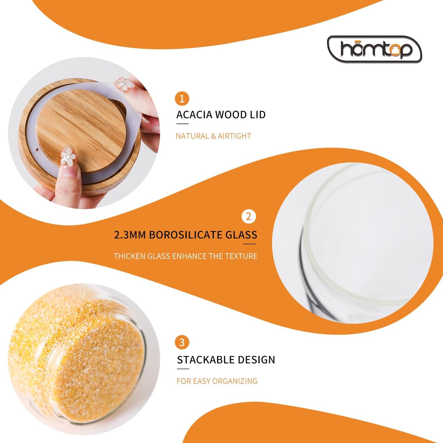 Glass Storage Jars with Wooden Lid Set of 3, 44 OZ High Borosilicate Glass Containers Kitchen Food Canisters s for Coffee Beans/Sugar/Noodles/Nuts/Cookies/Pasta