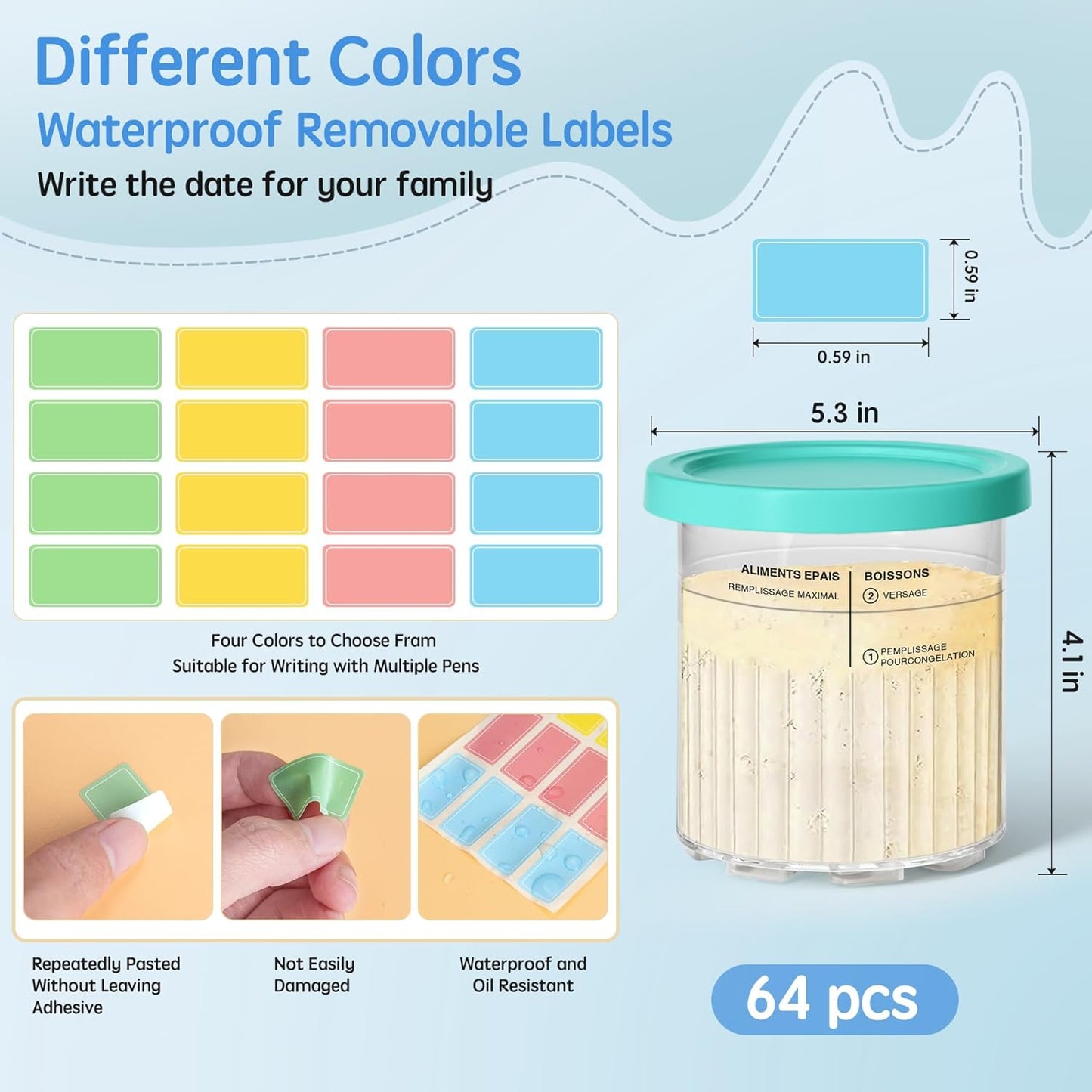 GuanQiao 4 Pack Creami Deluxe Pints & Lids for Ninja, 24 Oz Compatible with NC500 NC501 Series Ice Cream Makers, with 4 Spoons & 64 Writable Labels, BPA-Free & Dishwasher Safe, Blue