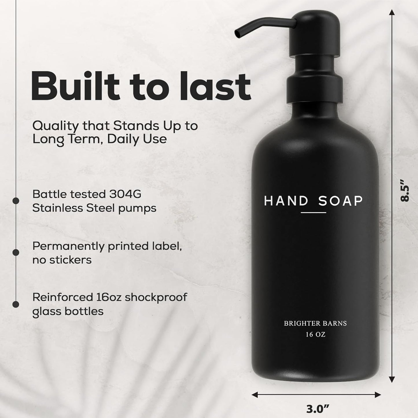 Black Glass Soap and Lotion Dispenser Set by Brighter Barns - Hand Soap Dispenser Bathroom Set - Bathroom Decor & Accessories for Restaurant, Gym, Office, Fitness Center, Hotel, Airbnb, Spa (Black)