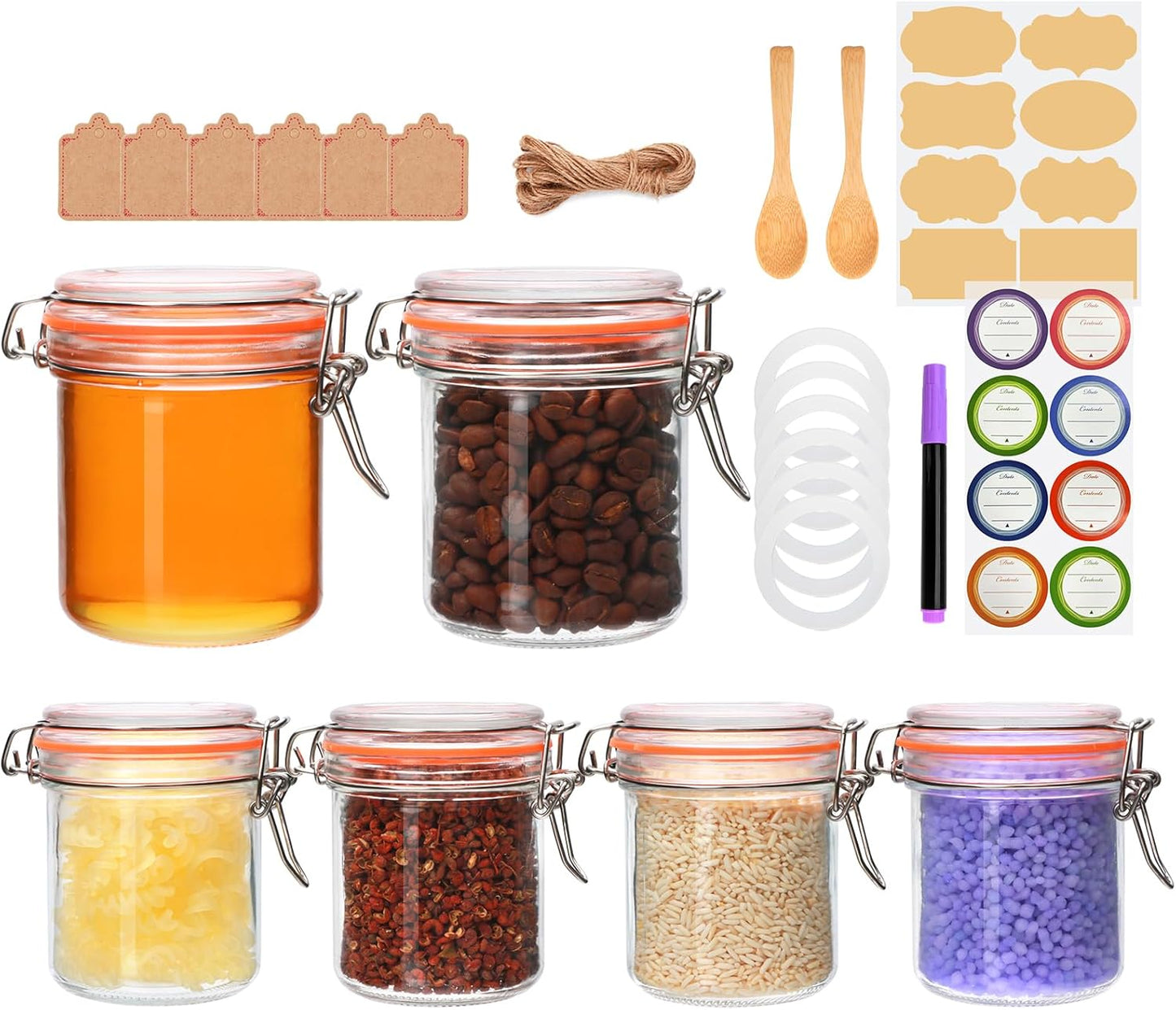 8 oz Small Airtight Glass Jars with Lids,Glass Food Storage Canisters with Lids, Mini Airtight Storage Container for Kitchen Canning, Spice, Honey, Nuts, Snacks, Flour, Set of 6