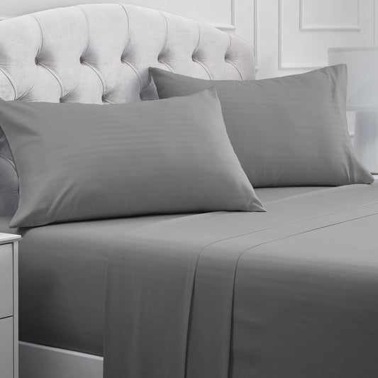 Mellanni Queen Sheets Set - 4 PC Iconic Collection Bedding - Hotel Luxury, Extra Soft, Cooling Bed Sheets - Wrinkle, Fade, Stain Resistant (Queen, Striped Gray/Silver)