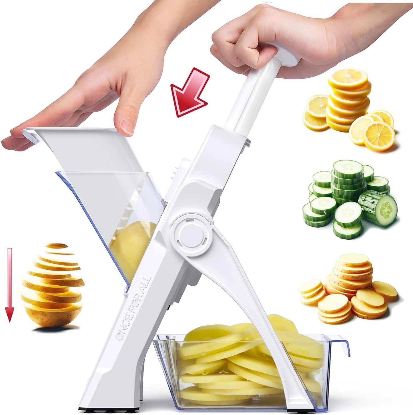 ONCE FOR ALL Safe Vegetable Slicer For Kitchen, Professional Mandoline Slicer For Food Potato Slices, Thickness Adjustable 0.1-8 mm Kitchen Artifact Fast Meal Prep (White)