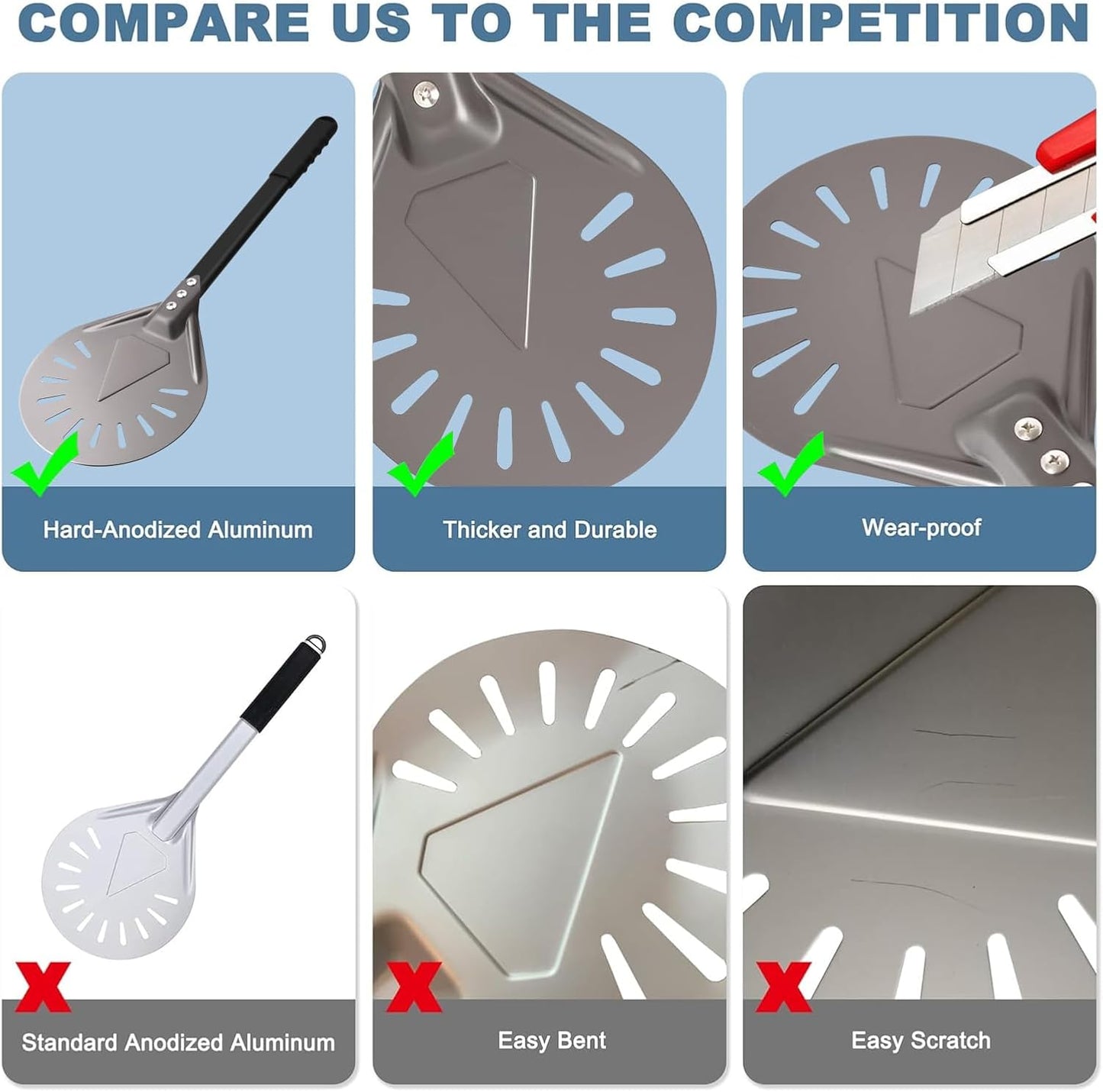 Pizza Turning Peel 8 Inch Round Aluminum Perforated Pizza Peel Turner with Metal Handle Pizza Paddle for Homemade Pizza Oven Accessories