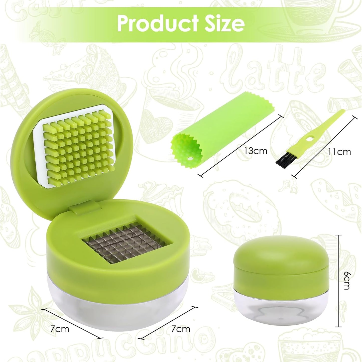 2 Pcs Garlic Press Set, Stainless Steel Garlics Crusher with Silicone Peeler and Cleaner Brush, Easy to Use Garlic Chopper for Shredded Garlic, Ginger, and Fruit