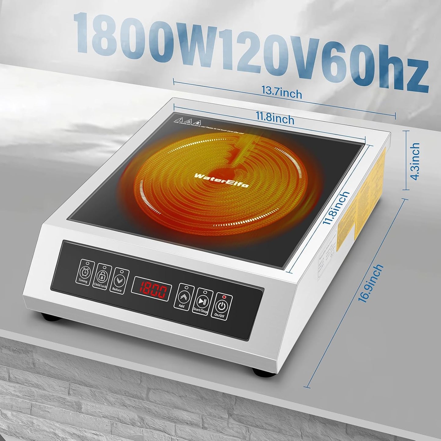 Professional Portable Induction Cooktop,1800 Watts 120V Commercial Range Countertop Burner, 1800 Watts Induction Burner with Sensor Touch and LCD Screen Low noise, timed