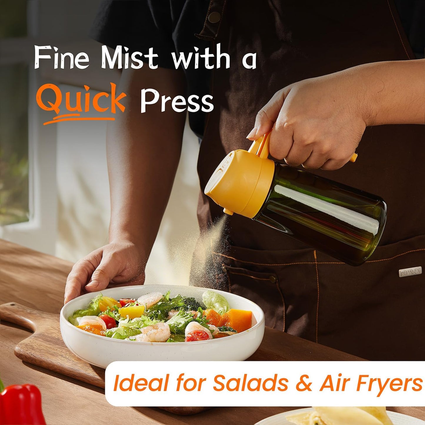 TrendPlain - Original 16oz/470ml Olive Oil Dispenser Bottle for Kitchen Gadgets and Air Fryer Accessories - Olive Oil Sprayer for Cooking w/Stickers - Yellow