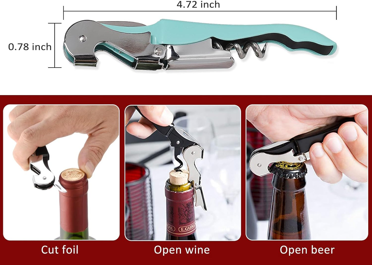 RECUTMS Wine Opener Pack 12 Pack Corkscrews for Wine Bottles Heavy Duty Stainless Steel with Foil Cutter Small Stainless Steel Gift for Home Wedding Party Bartenders Servers Waiter（cyan-blue）