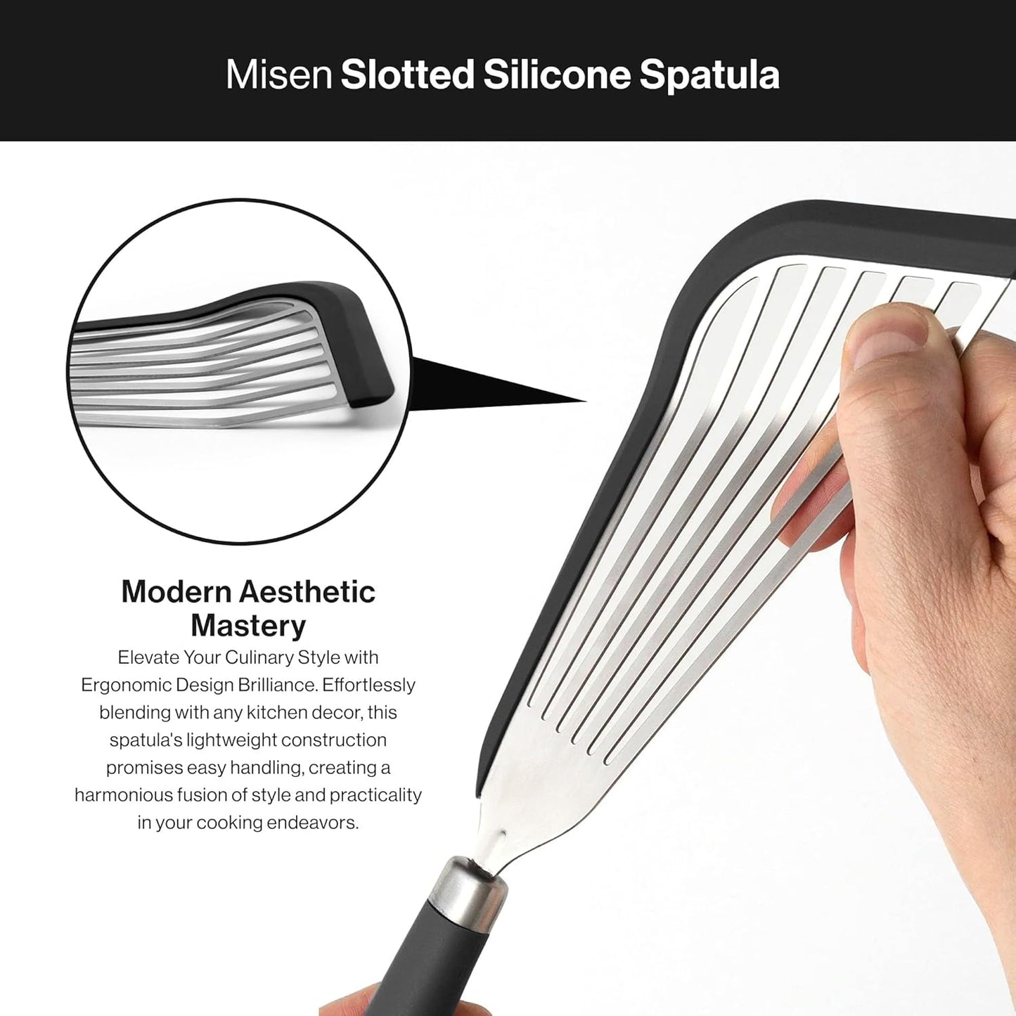 Misen Fish Silicone Spatula - Slotted Turner for Cooking - Perfect for Frying - Heat Resistant - Dishwasher Safe -1mm Thick Flexible Flipper - Soft Silicone Grip Handle for Easy Use