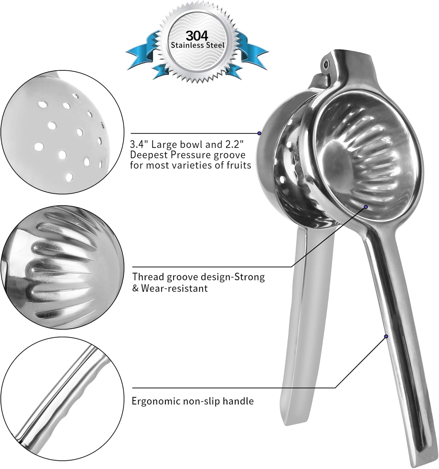 Lemon Squeezer Large Lemon Juicer Hand Citrus with Premium Quality Solid Metal Stainless Steel Lemon Squeezers Manual Citrus Press