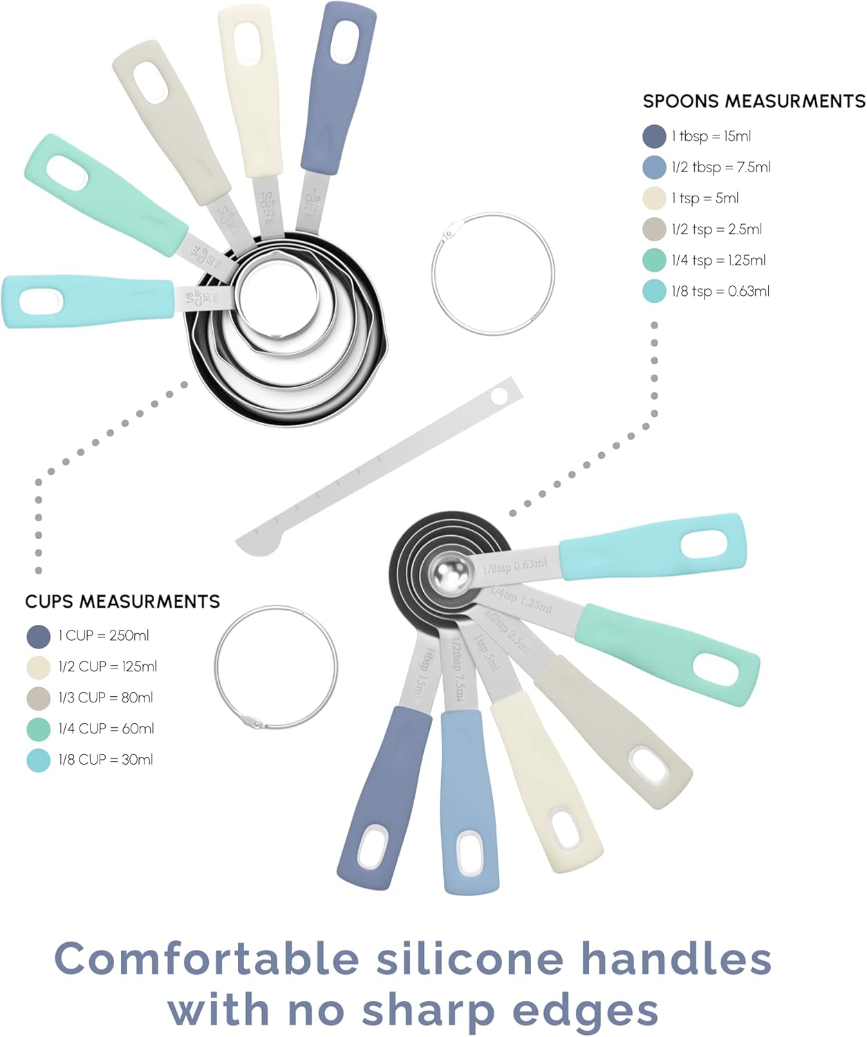 Measuring Cups and Measuring Spoons Set of 14 - Stainless Steel Measuring Cups and Spoons Set, Includes 1/8 Teaspoon Measuring Spoon, 1/8 Cup Measuring Cup, Leveler Dry (14, Farmhouse)