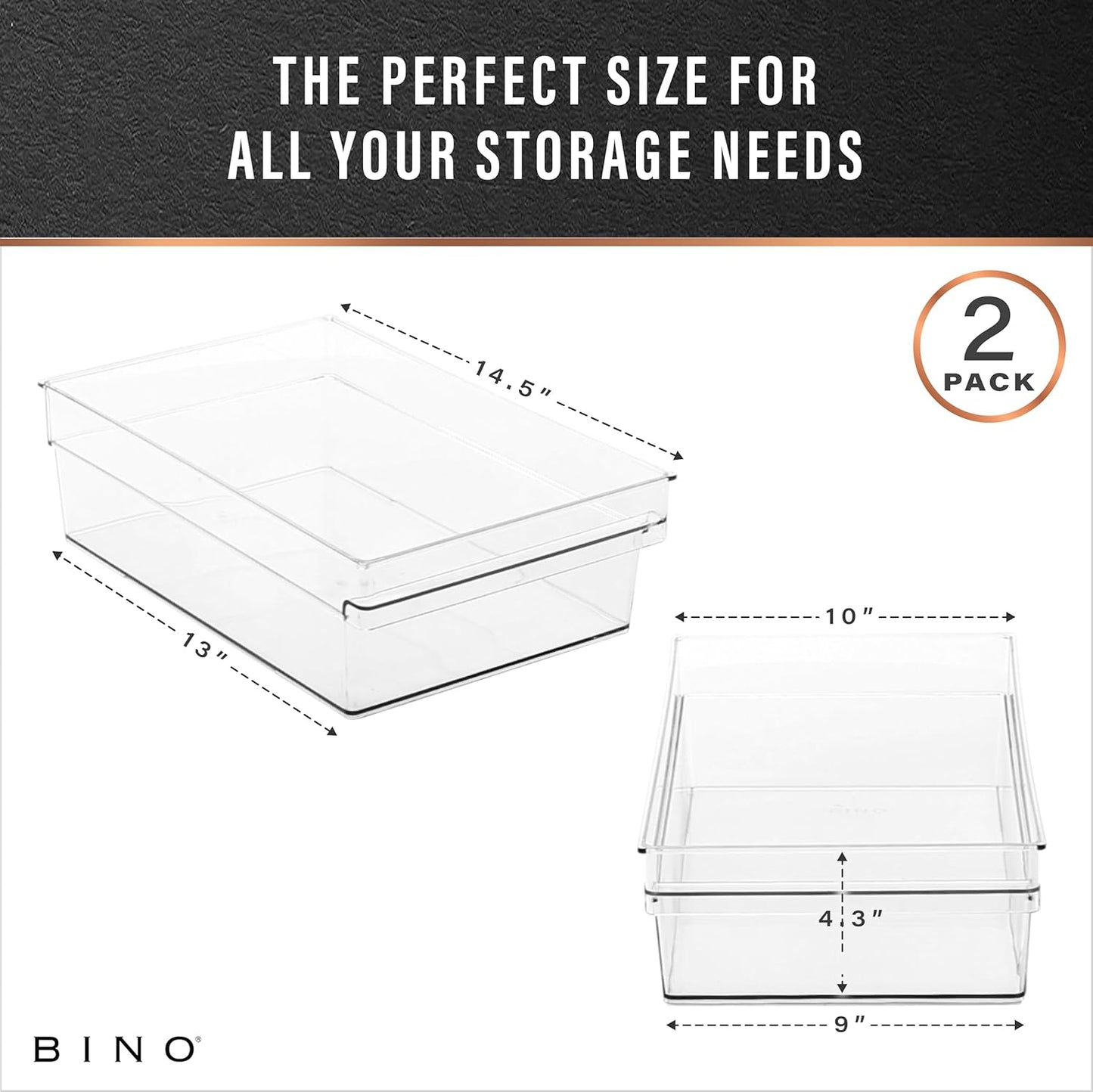 BINO | Plastic Storage Bins, X-Large | THE HANDLER COLLECTION | Multipurpose Organizer Bins | Kitchen Pantry Organizers and Storage | Clear Containers for Organizing Home | Freezer Organizer