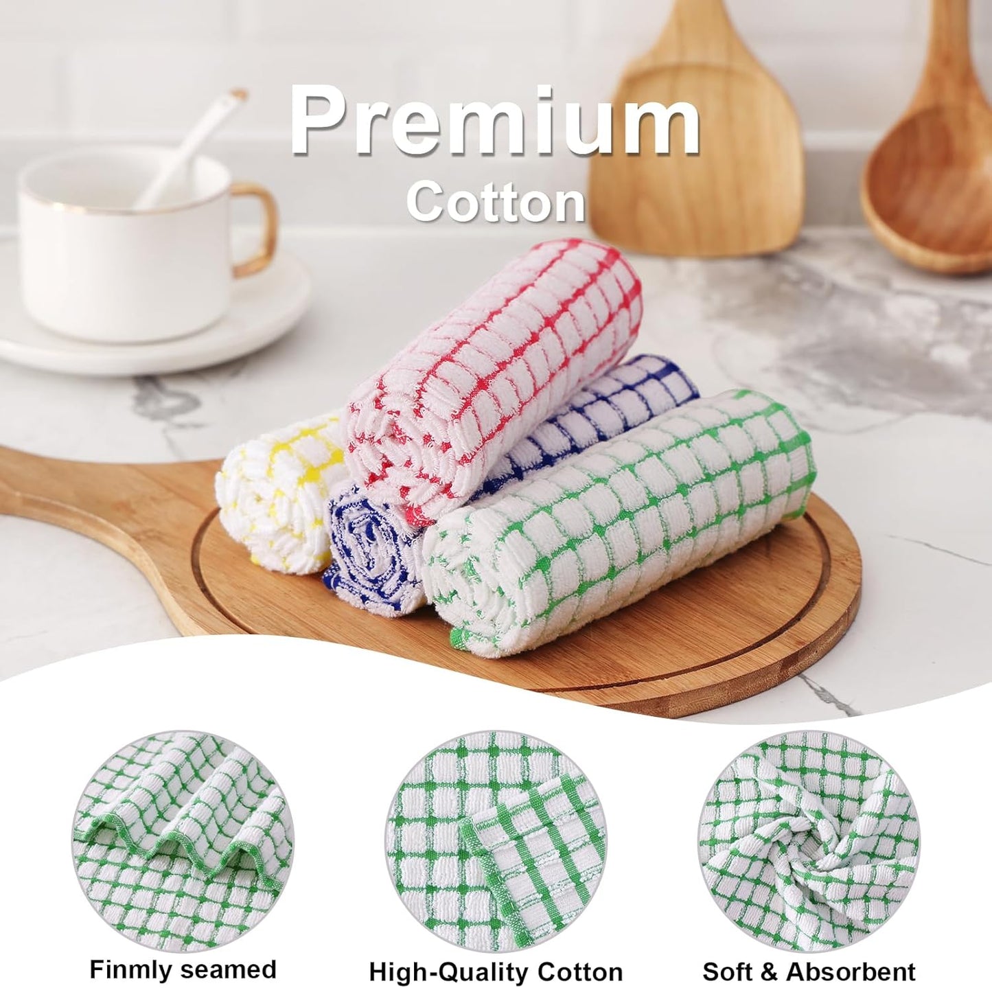 Kitinjoy Cotton 6 Pack Terry Kitchen Towels, 16 x 25 Inches Super Soft and Absorbent Dish Towels, Quick Drying Hand Towels for Kitchen Drying, Green