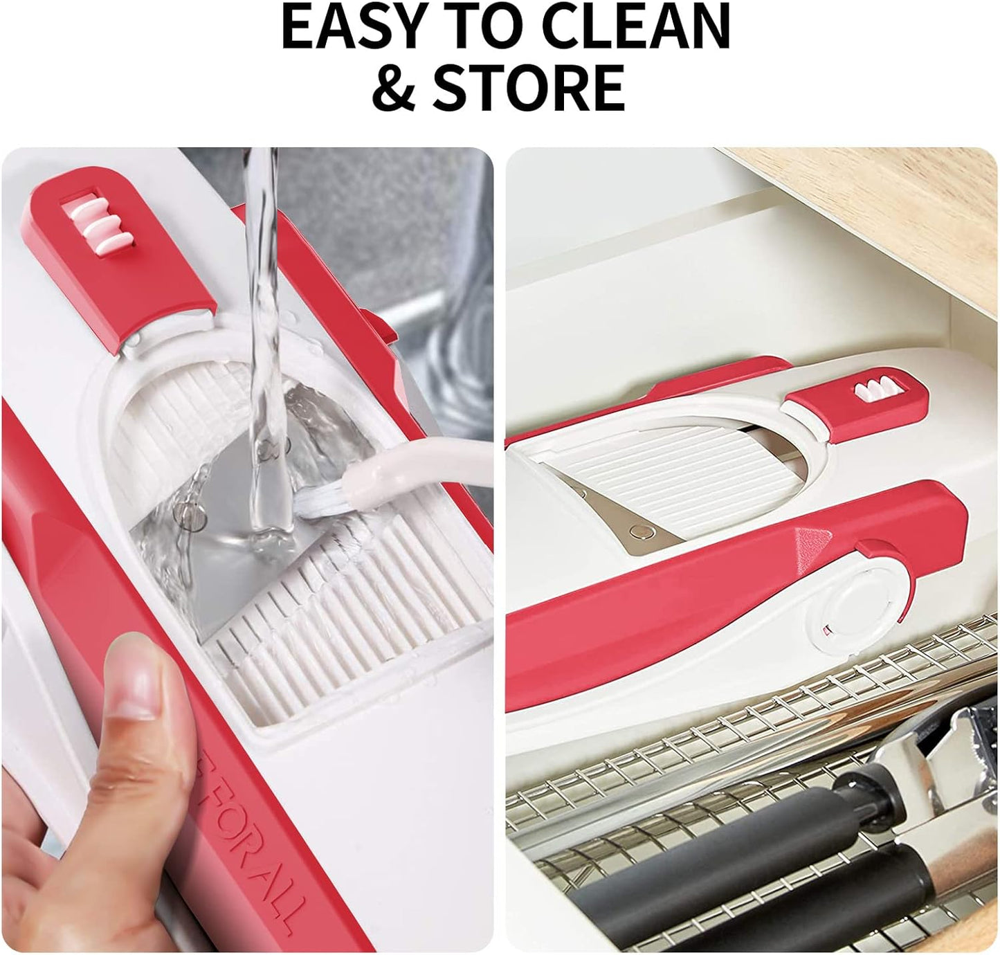 Vegetable Chopper, Safe Mandoline Slicer for Kitchen, Adjustable Thickness Potato Slicer, Manual Food Chopper, Veggie Dicer Kitchen Gadgets Sets (Red)