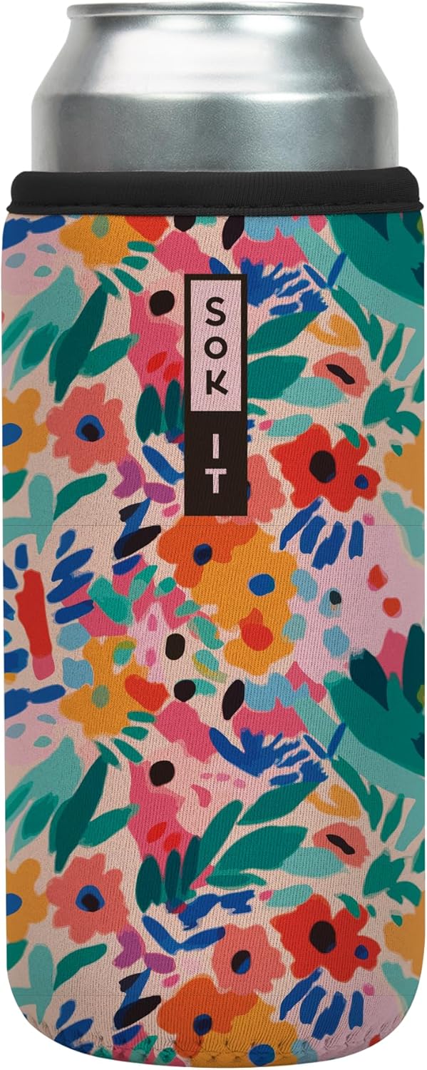 Sok It CanSok Sleeve for Beer & Soda Insulated Neoprene Cover (Abstract Floral, 25oz Can Sleeve)