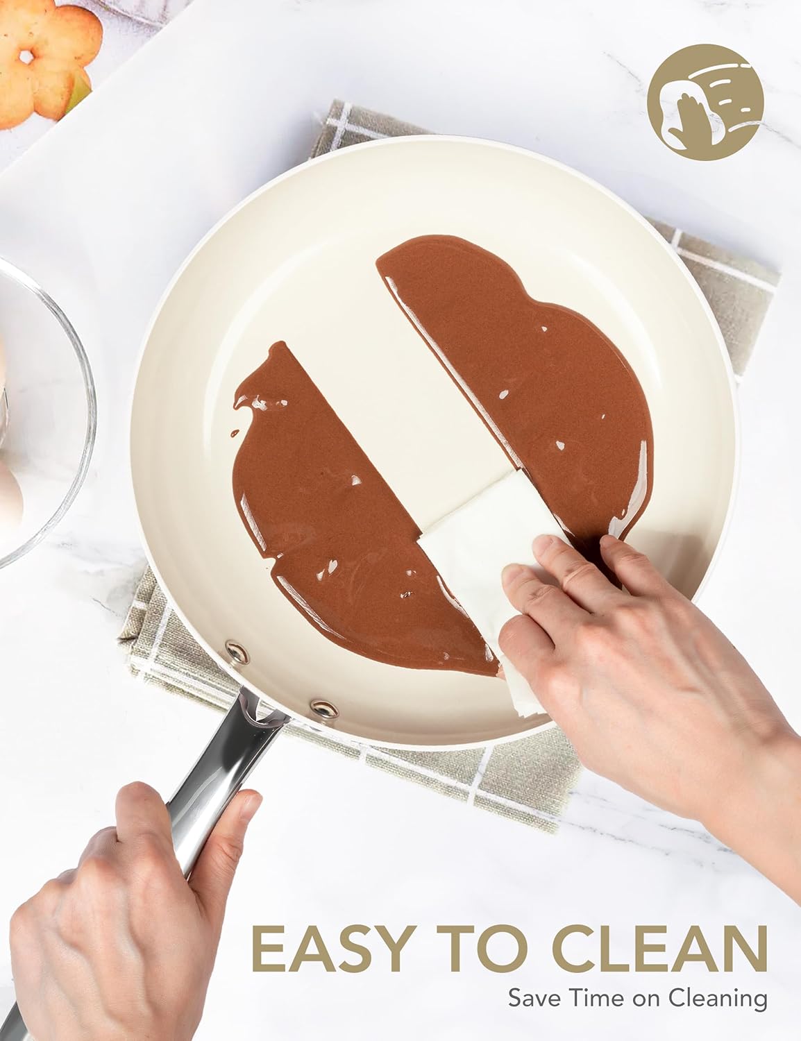 MICHELANGELO 12 Inch Frying Pan with Lid, Large Nonstick Skillet with Ergonomic Handle, Non-Toxic Ceramic Fry Pan, Oven-Safe, White