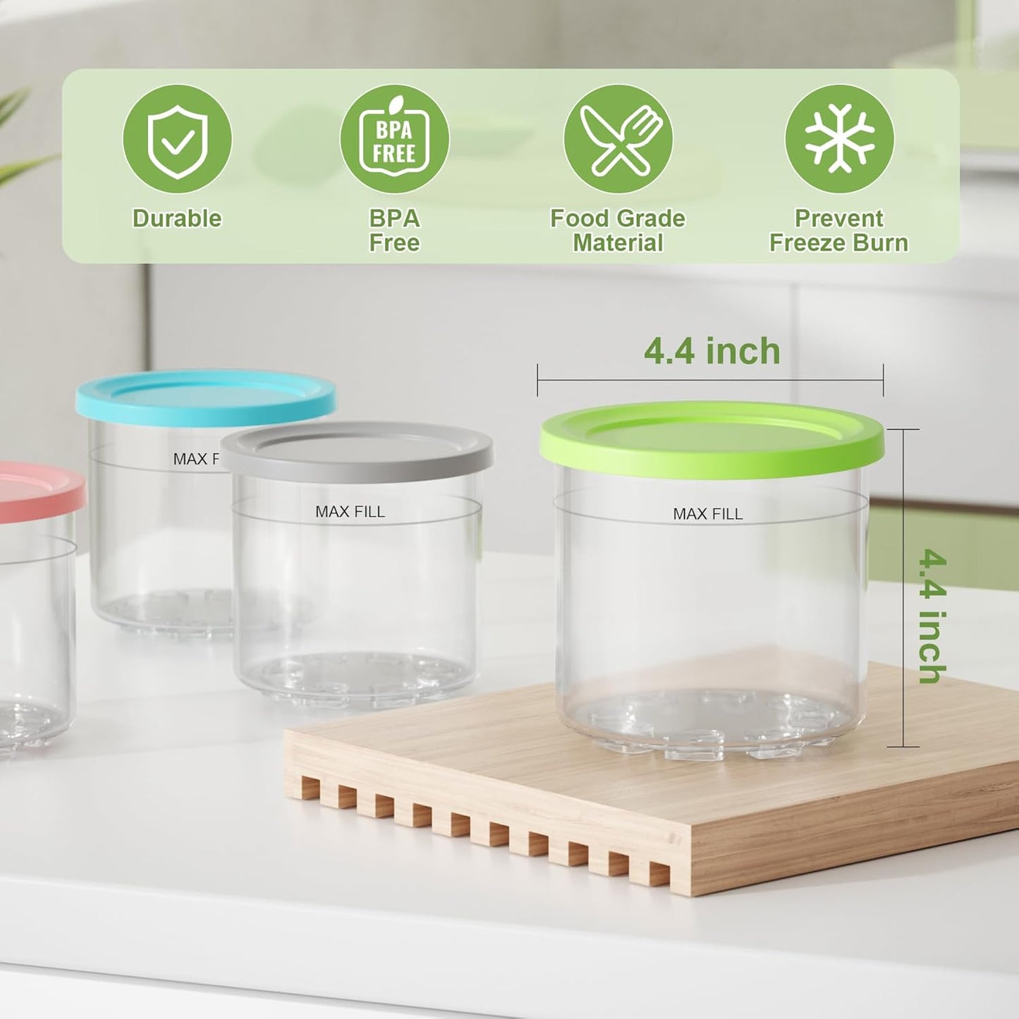 4 Pack Creami Pint Containers and Lids for Ninja with a Metal Spoon, Compatible with Ninja NC299 NC300 NC301 Series Creami Maker Machine Accessories, BPA Free & Dishwasher Safe, Assorted Colors