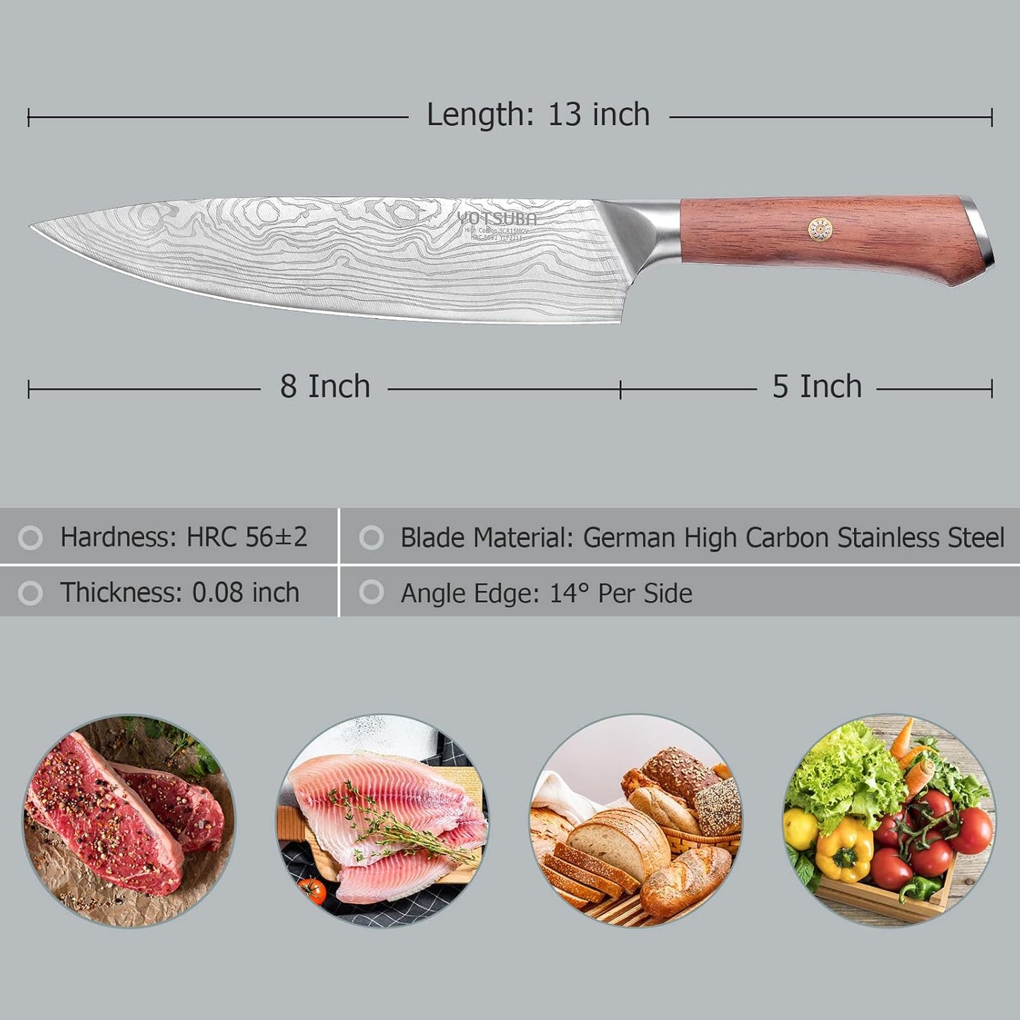 YOTSUBA Chef Knife-8 Inch Japanese Gyuto Kitchen Knife Chef’s Knife German High Carbon Stainless Steel Ergonomic Handle Essentials Sharp Gifts for Mom&Dad With Premium Gift Box