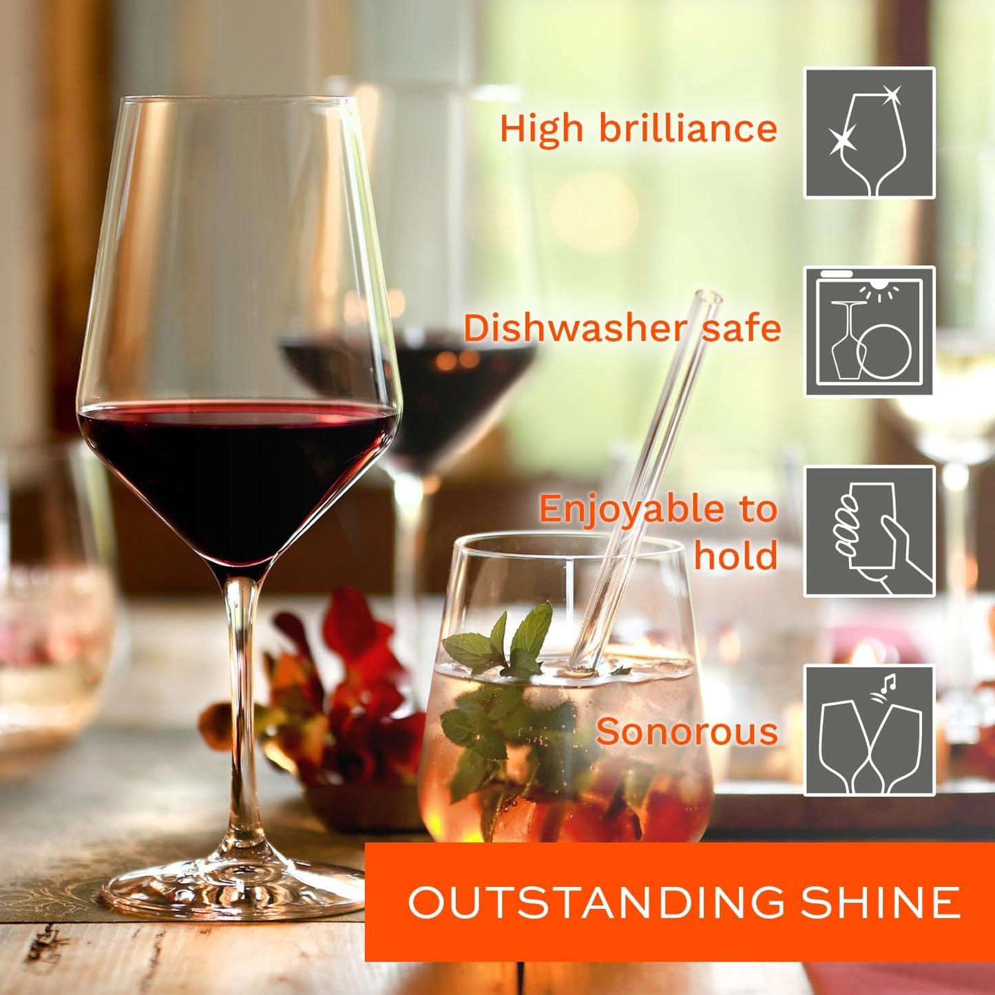 Stölzle Lausitz Red Wine Glasses Set of 6 (REVOLUTION). Dishwasher Safe, Lead-free Crystal Red Wine Glasses (16.5 fl oz). Shatter-Resistant Elegant Wine Glasses - Genuine Stölzle Wine Glass Set