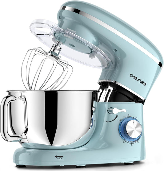 CHeflee Stand Mixer,660W 6+P With 6.5QT Stainless Steel Bowl,Dough Hook, Wire Whip & Beater,for Most Home Cooks,Blue