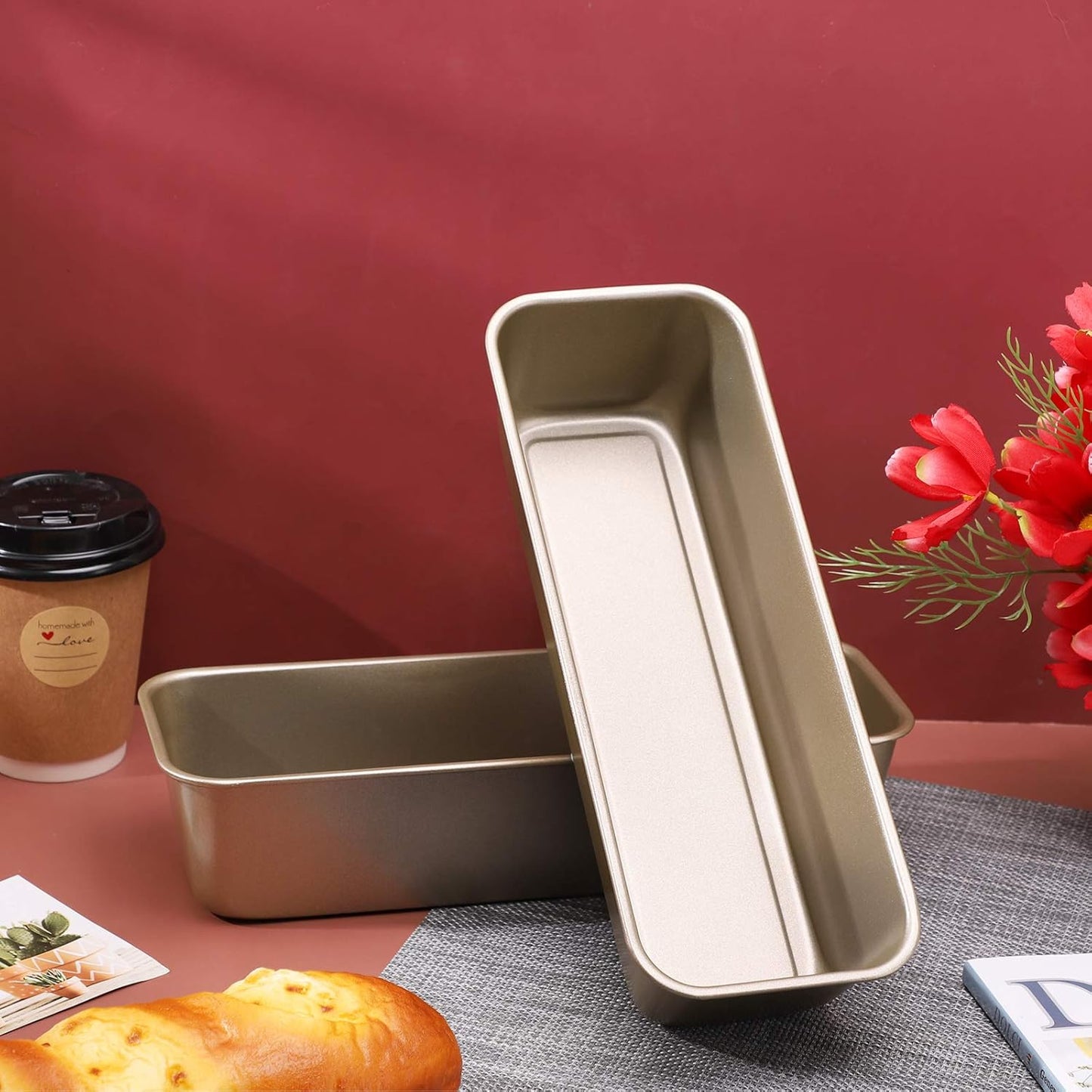 Beasea Long Loaf Pan, 12x4 Inch Rectangle Bread Loaf Pan Set of 2, Nonstick Bread Pans Carbon Steel Toast Pan Golden Cake Pan Loaf Baking Pans Bakeware for Oven Baking