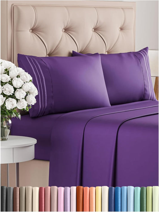 Queen Size 4 Piece Sheet Set - Comfy Breathable & Cooling Bed Sheets Set - Hotel Luxury Bedding for Women, Men, Kids, Teens, Boys & Girls - Deep Pockets, Ultra-Soft, Wrinkle Free - Oeko-Tex - Purple