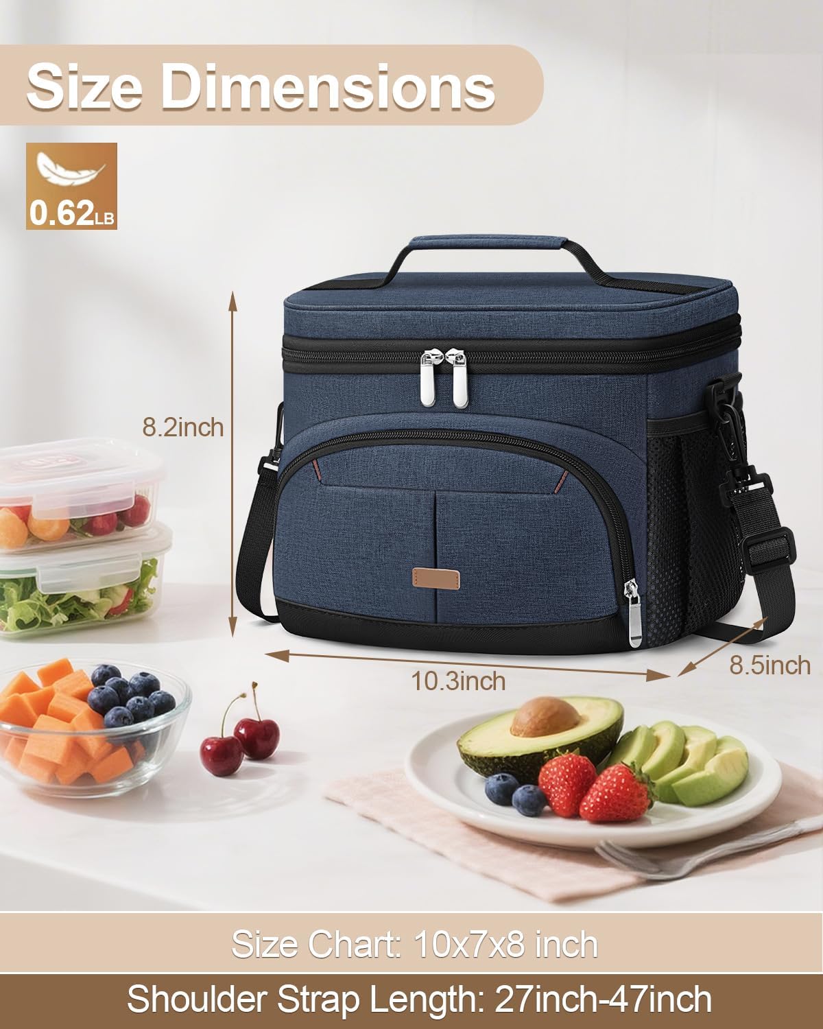Lunch Box for Man Women, Insulated Lunch Bag Cooler Bag Leakproof Lunchbox Lunch Tote Bags with Removable Strap for Work School Picnic Travel (Blue/12L