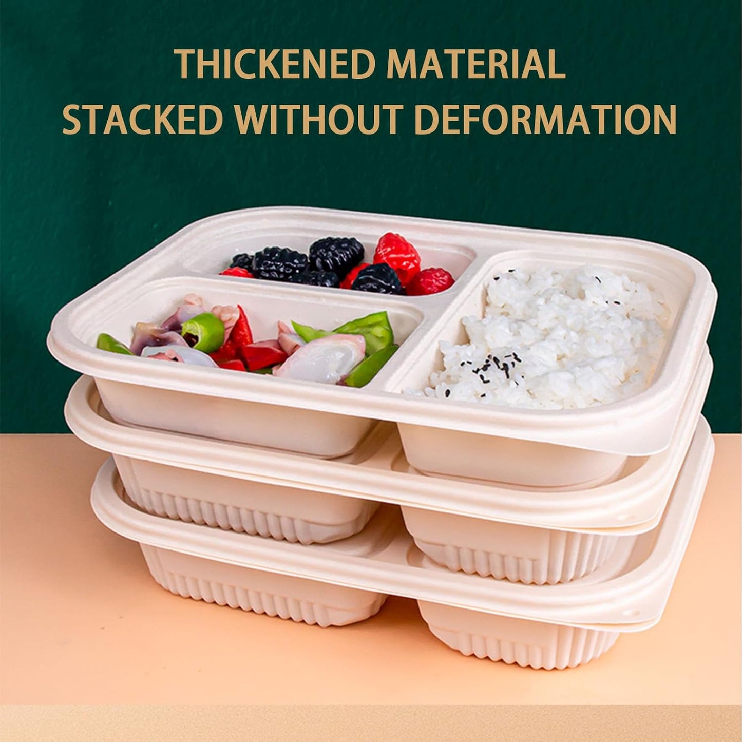 30 Pack of 3-Compartment Disposable Meal Prep Container, 36 Ounce Pre Meal Container, Food Storage Bento Box. Reusable Takeaway Container, Stackable, Microwave Refrigerator Safe.