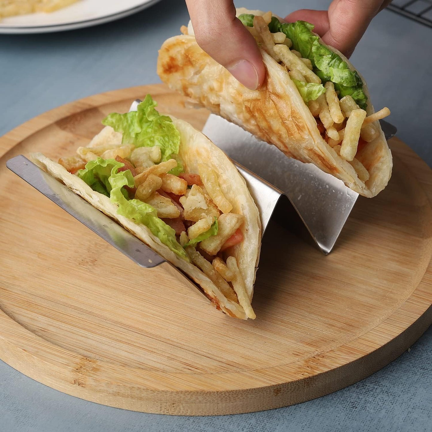 Taco Holder Set of 4 Packs Stainless Steel Taco Holders Stand Taco Tray Shell Holders - Each Rack Holds Up to 2 Tacos - Oven, Grill & Dishwasher Safe