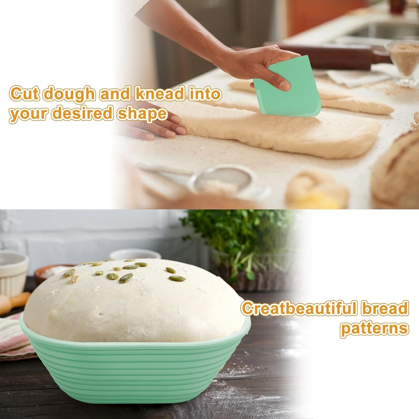 Silicone Banneton, Sourdough Bread Baskets (Set of 6, 6.5 Inch), Oval Proofing Bread Bowls with Starter Kit, Bread Making Baking Supplies