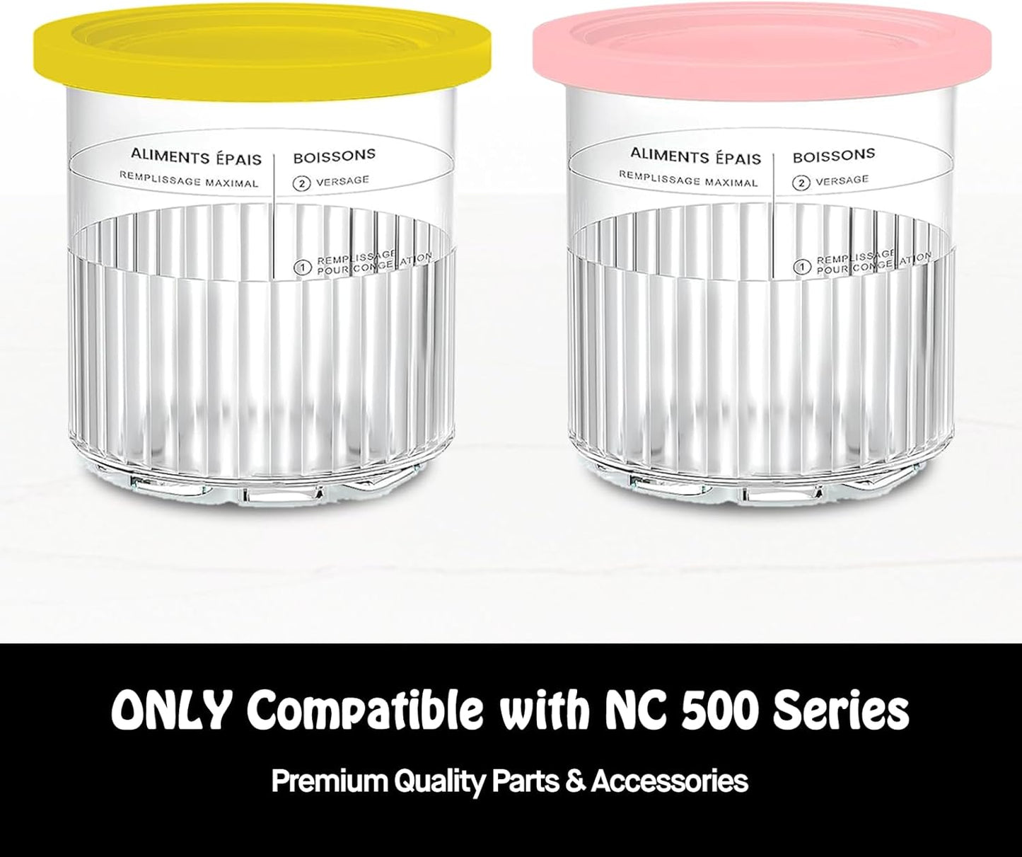 Pints Compatible with Ninja Creami NC500 Series Creami Deluxe Ice Cream Makers, BPA-Free & Dishwasher Safe, Color Lids, 2 Pack, 24OZ Family Ice Cream Storage Containers Clear/Coral/Yellow