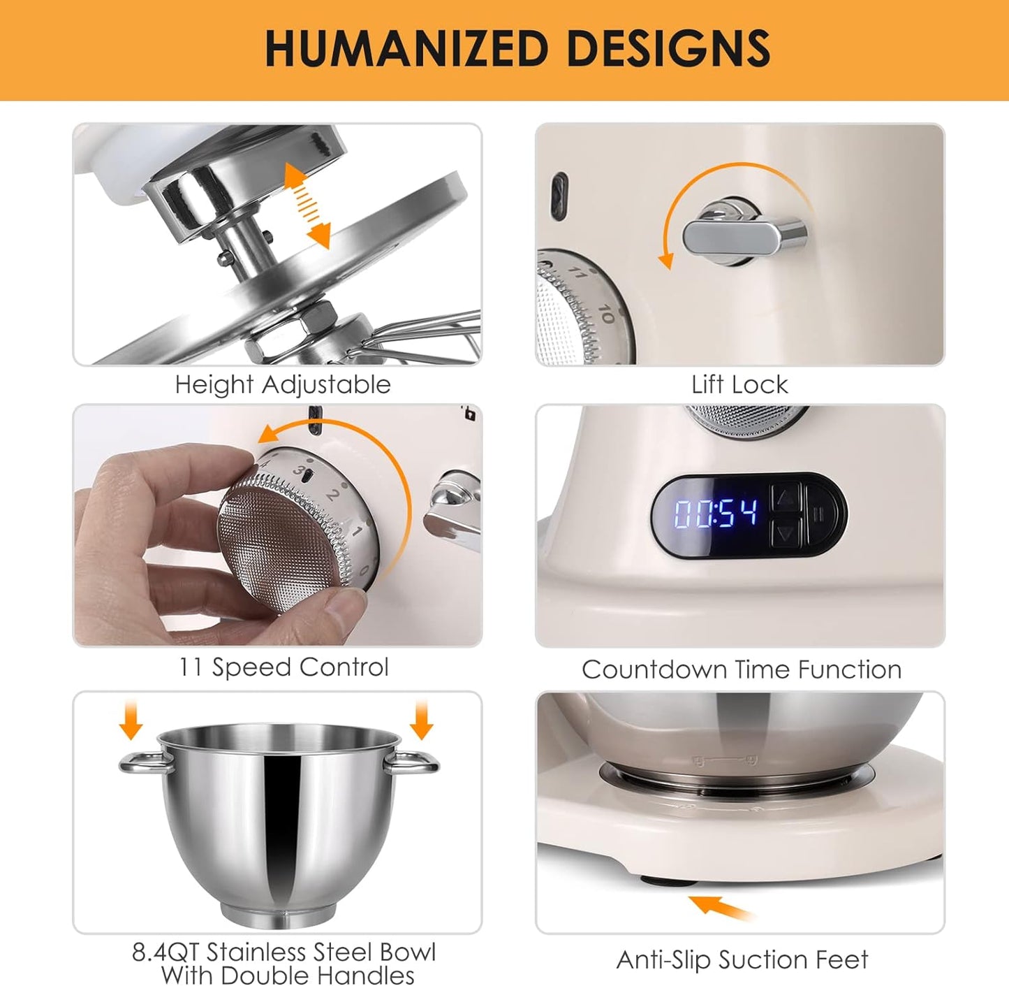 8.4QT Commercial Stand Mixer 800W with NSF Certified and Aluminum Die Casting, Mixers Kitchen Electric Stand Mixer Metal Food Mixer with Stainless Steel 8L Bowl, Dough Hook, Whisk and Beater