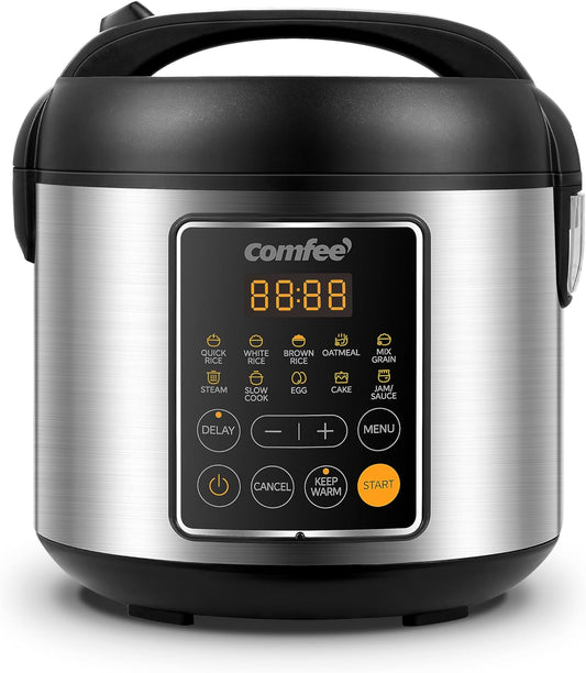 COMFEE' Rice Cooker, 4 Cups Uncooked, 8 Cups Cooked Slow Cooker, 2 Qt Small Multicooker with 10 Presets, Steamer & Grain Cooker, Non-Stick Inner Pot
