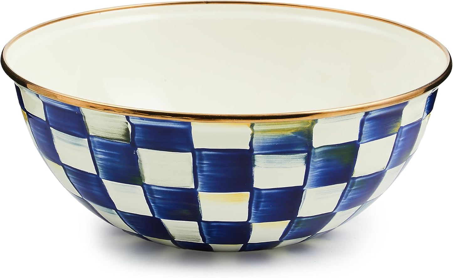 MACKENZIE-CHILDS Enamel Everyday Bowl, Serving Bowl for Entertaining, Medium, Blue-and-White Royal Check, Set of 1