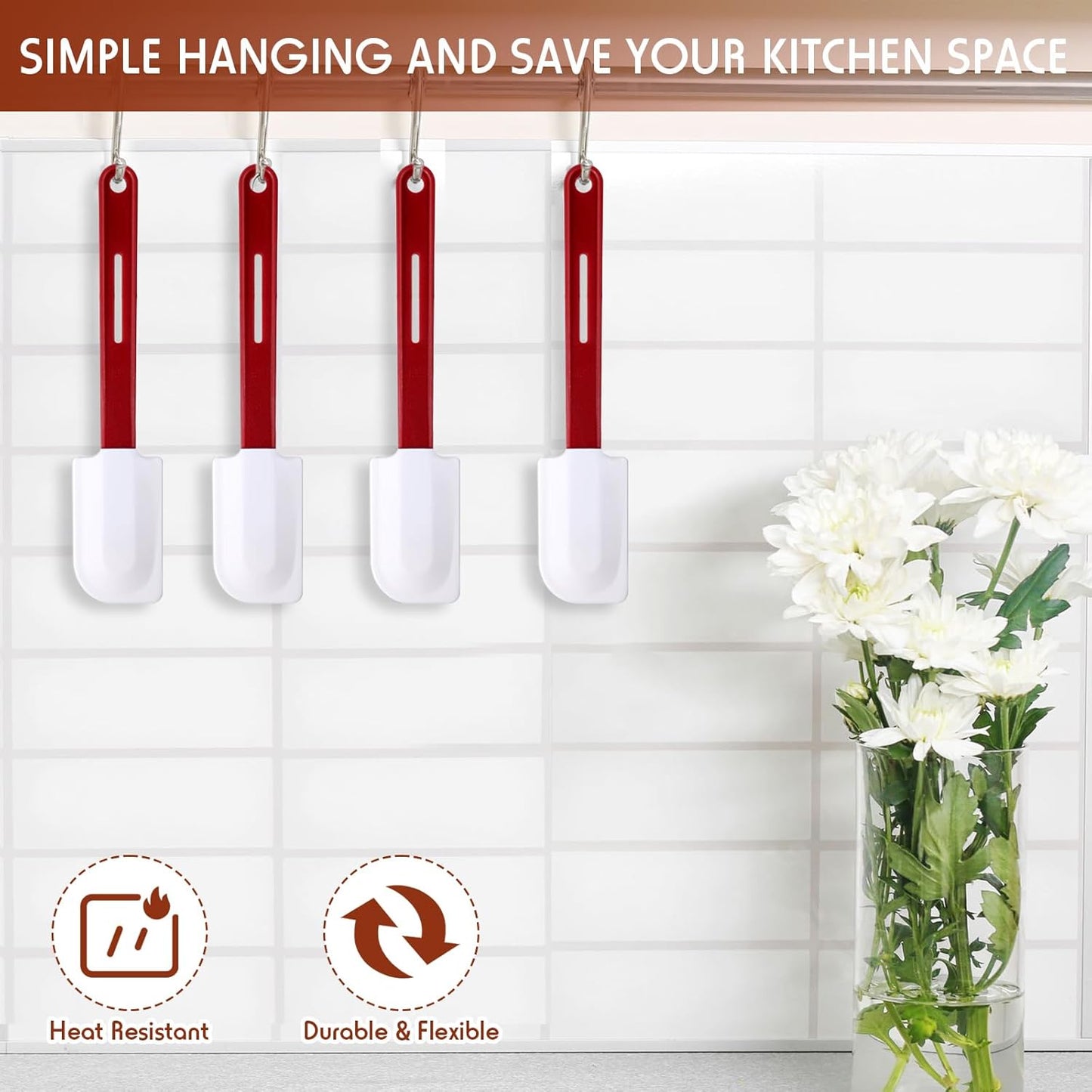 Norme 4 Pcs High Temp Silicone Spatulas Heat Resistant Rubber Spatula Commercial Silicone Scraper with Handle for Kitchen Cook Baking Mixing Utensil, Dishwasher Safe (10 Inch)