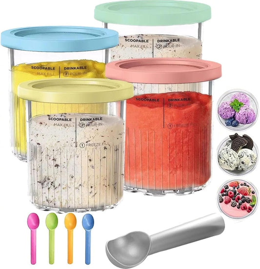 4 Pack Creami Deluxe Pints and Lids,Extra Delux Pint Containers Compatible with Ninja Creamy NC500, NC501, CN501CO Series Ice Cream Machines, 24 OZ Creami Deluxe
