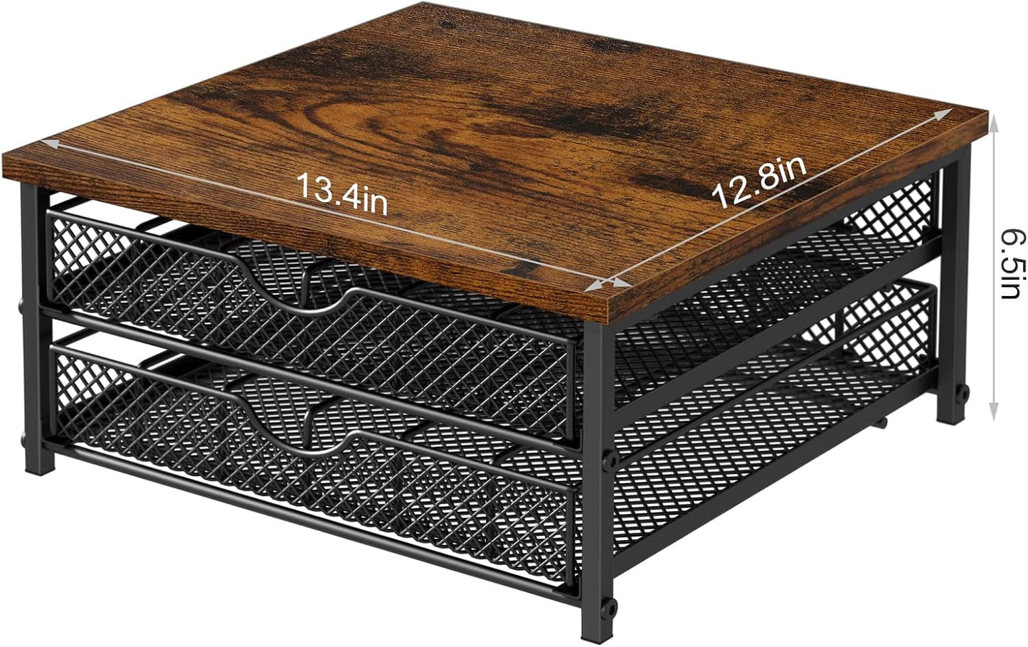 Coffee Pod Drawer K Cups Organizer 2-Tier Coffee Pod Storage Holder with Drawer Baskets 72 Capacity Coffee Capsule Storage Organizer Drawer, Industrial Brown and Black