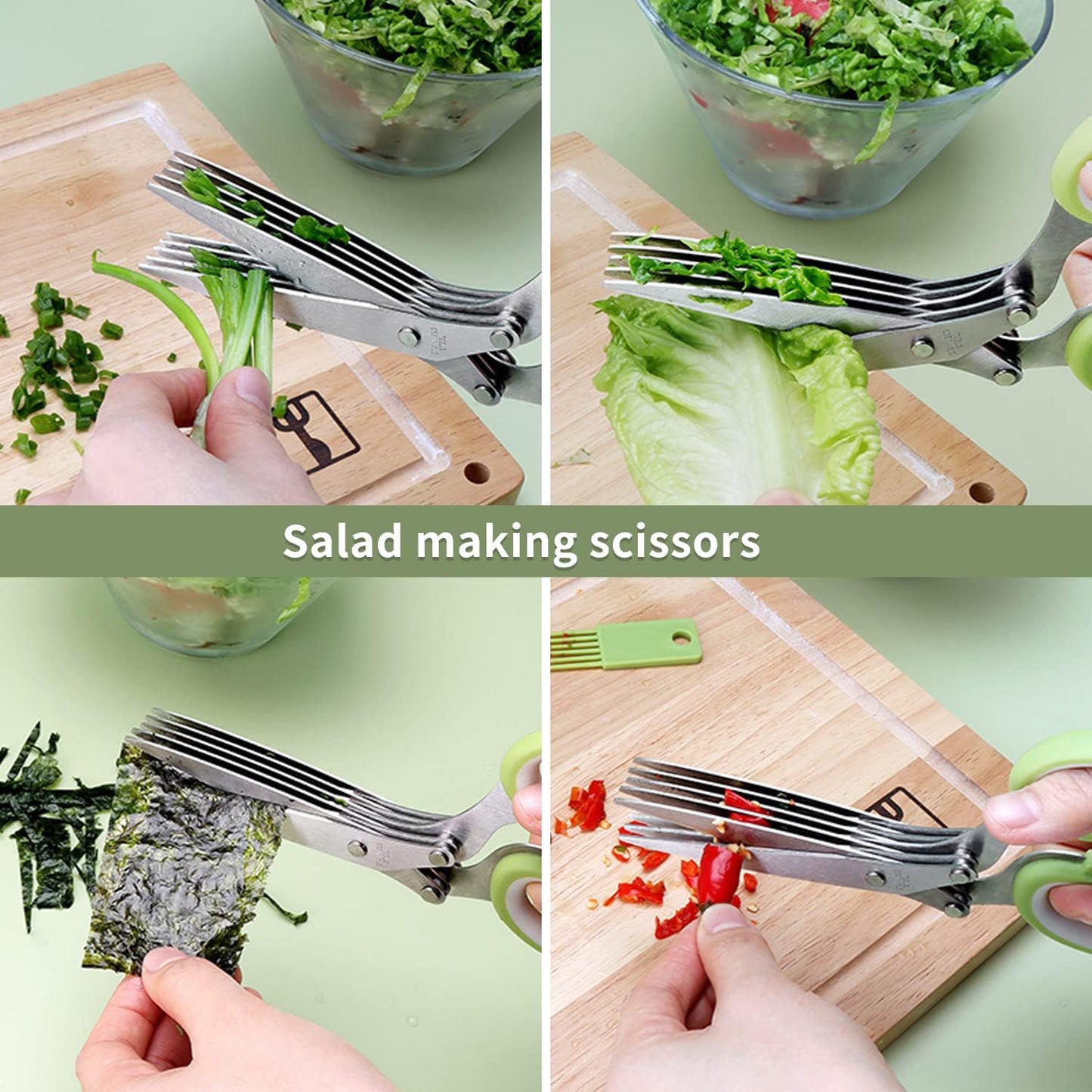 Herb Scissors Set,Multipurpose 5 Blade Kitchen Herb Cutter with Safety Cover and Cleaning Comb for Cutting Shredded Lettuce, Cilantro Fresh, Green Onion Fresh and etc.