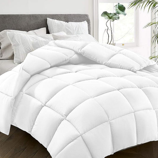 HYLEORY All Season California King Size Bed Comforter - Cooling Goose Down Alternative Quilted Duvet Insert with Corner Tabs - Winter Warm - Machine Washable - White