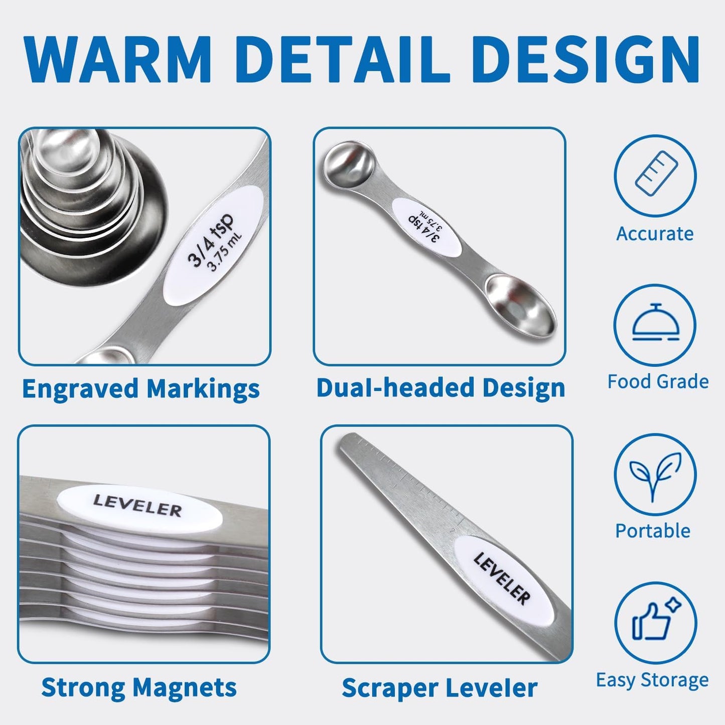 18 Pieces Measuring Cups and Spoons set, Includes 10 Stackable Measuring Cup with Lid and 8 Magnetic Measuring Spoons, for Liquid and Dry Ingredient, BPA Free (White)