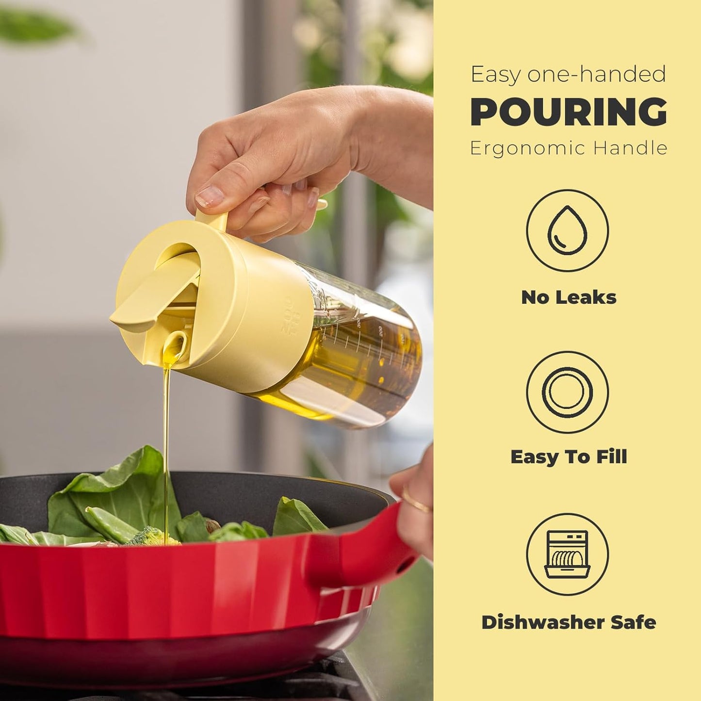 Zuutii Olive Oil Dispenser Bottle 18.6oz – Auto Flip Glass Vinegar Bottle with No-Drip Spout for Kitchen Cooking, Oil and Sauce Dispenser,Yellow