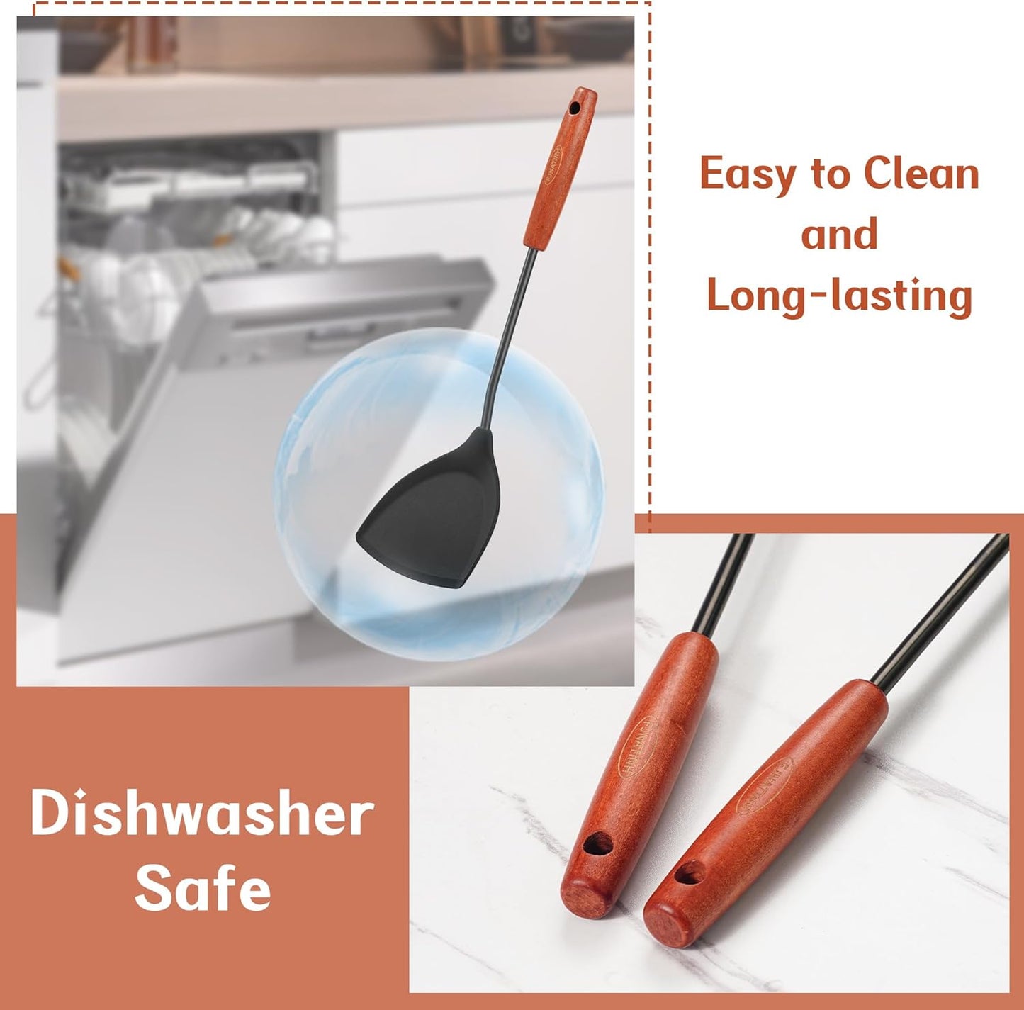 FJNATINH Wok Tools, Wok Utensil,Wok Spatula,Ladle,Skimmer Tool Set,Non Stick Heat-Resistant Silicone Cooking Utensils BPA Free Kitchen Utensils Cookware, Pack of 3,Black