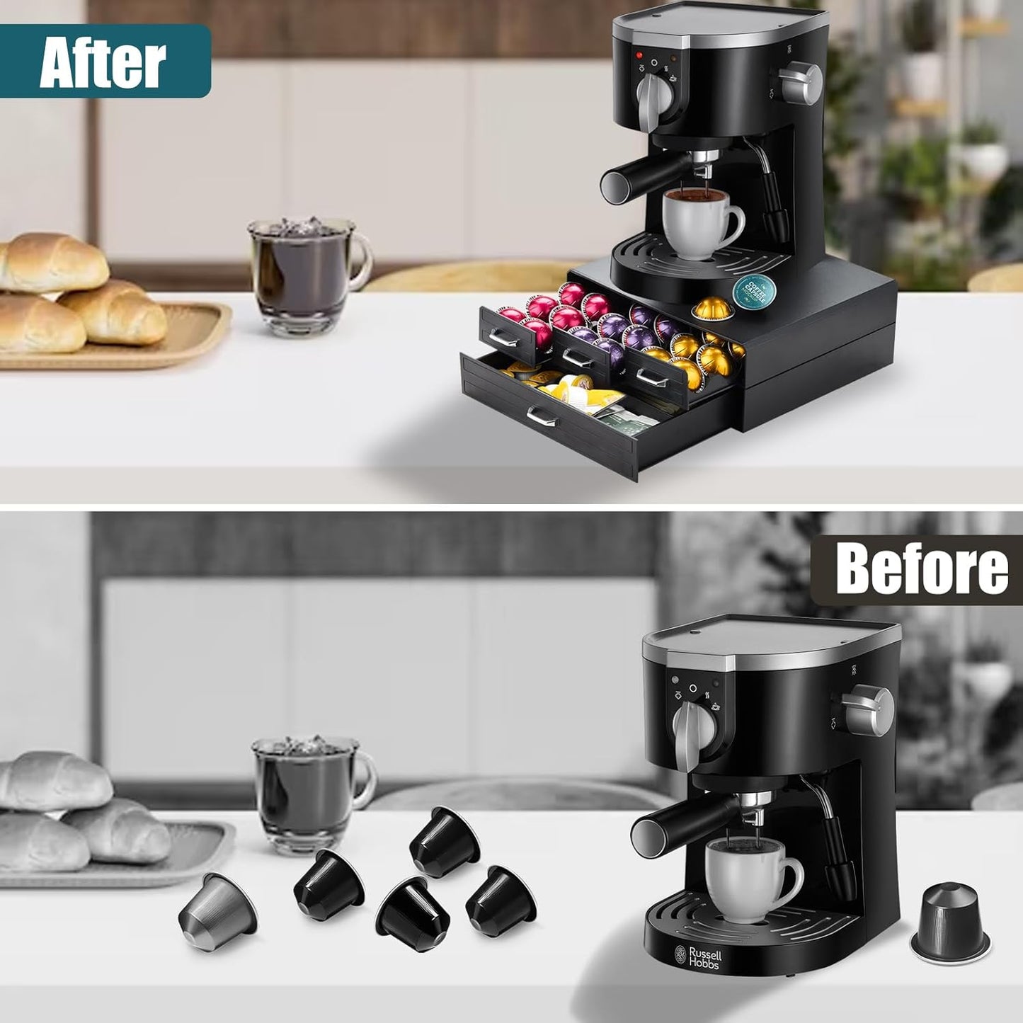 K Cup Holder Drawer 66/88 Pods Capacity, Four Drawers Design for Nespresso Pods Holder, Coffee Pod Holder Compatible With Keurig Pod Organizer&Nespresso/K-Cup/Vertuo Pod Holder, Black