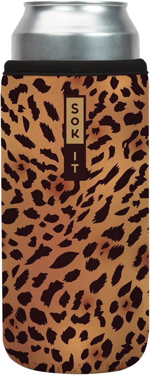 Sok It CanSok Sleeve for Beer & Soda Insulated Neoprene Cover (Classic Leopard, 25oz Can Sleeve)