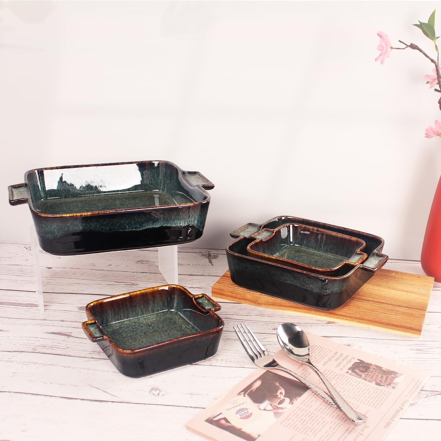 Ceramic Casserole Baking Dish - 1 Quarts Baking Dish for Oven, Lasagna Pans, Oven Safe Durable Bakeware for Kitchen Home Decor, Banquet and Dinner, Square 2 pieces 7.5 x 7.5 Inch