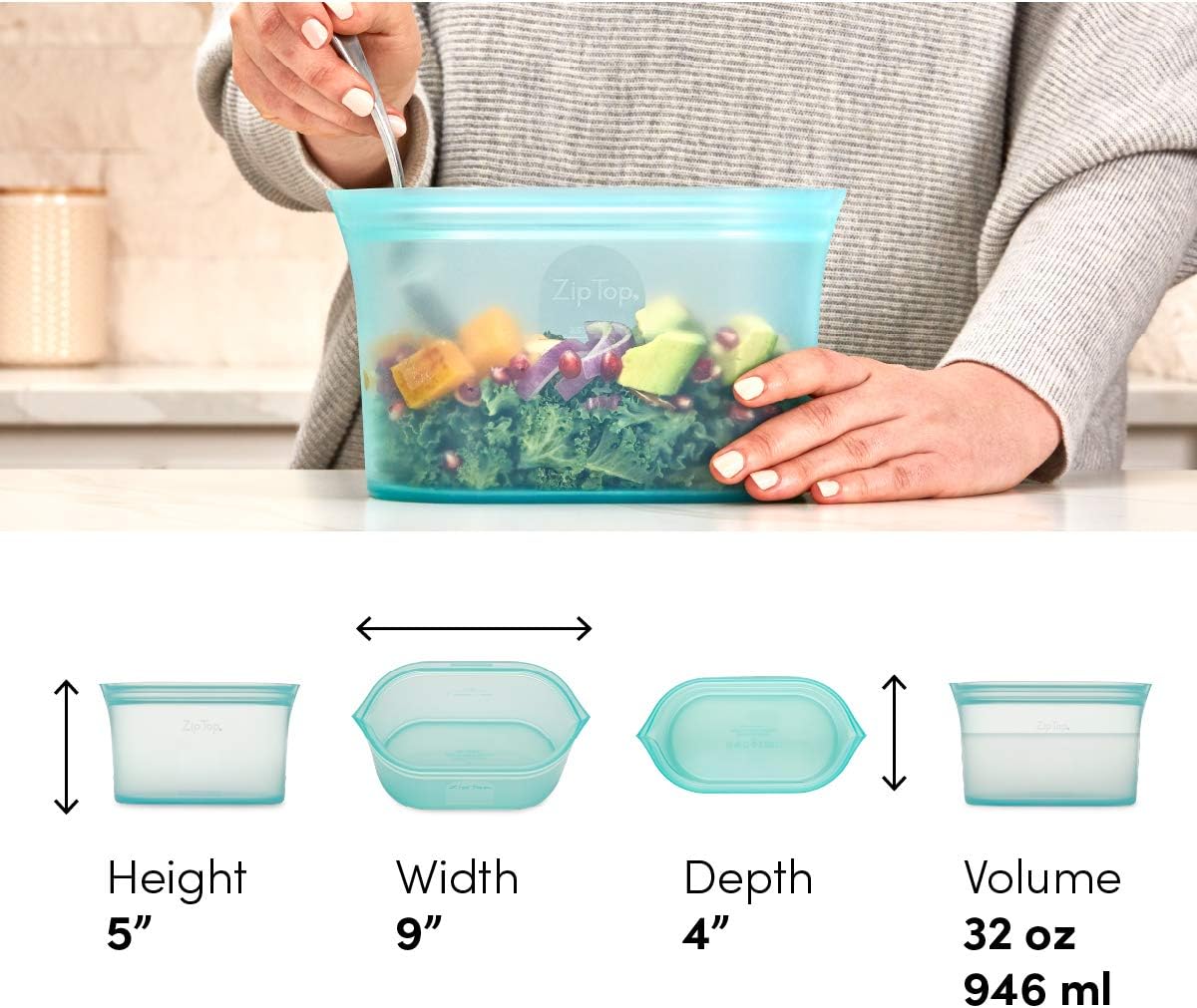 Zip Top Reusable Food Storage Bags | Large Dish [Lavender] | Silicone Meal Prep Container | Microwave, Dishwasher and Freezer Safe | Made in the USA