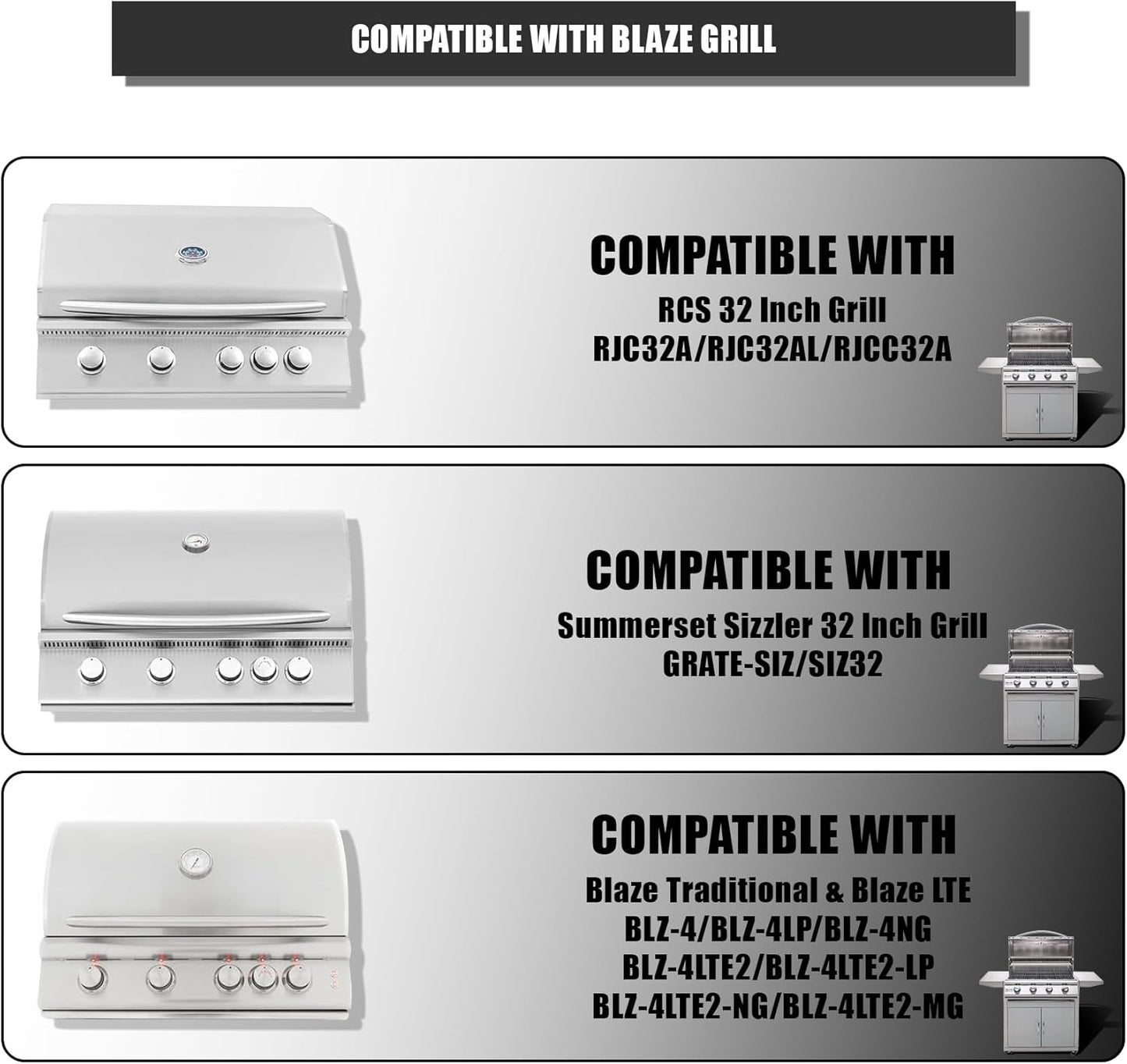 SafBbcue RJC008P RJC32A Grates Grill Replacement for RCS Summerset and Blaze Grills Stainless Steel Cooking Grids for RCS RJC32A RJC32AL Summerset Sizzler 32" Blaze 32" 4 Burner Grills BLZ-4LTE2-NG