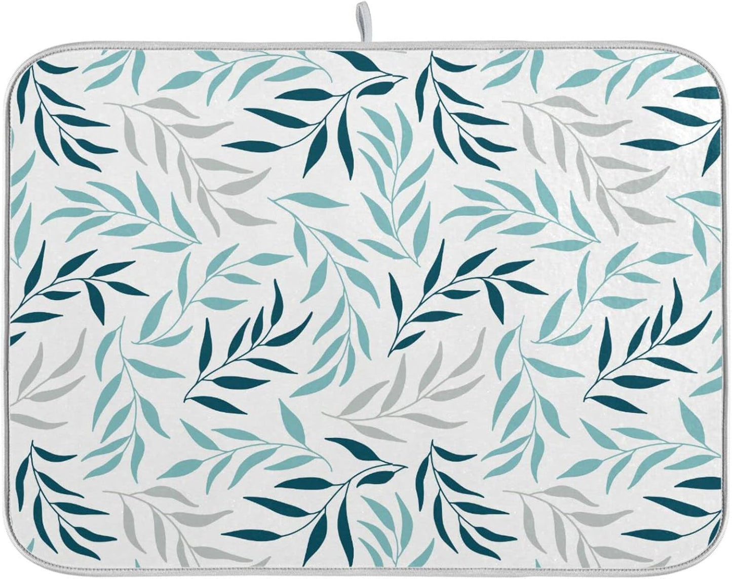 Blue Grey Olive Leaves Dish Drying Mat for Kitchen Counter Absorbent Microfiber Drying Pad, Medium 16x18 in, Reversible Drainer Mats