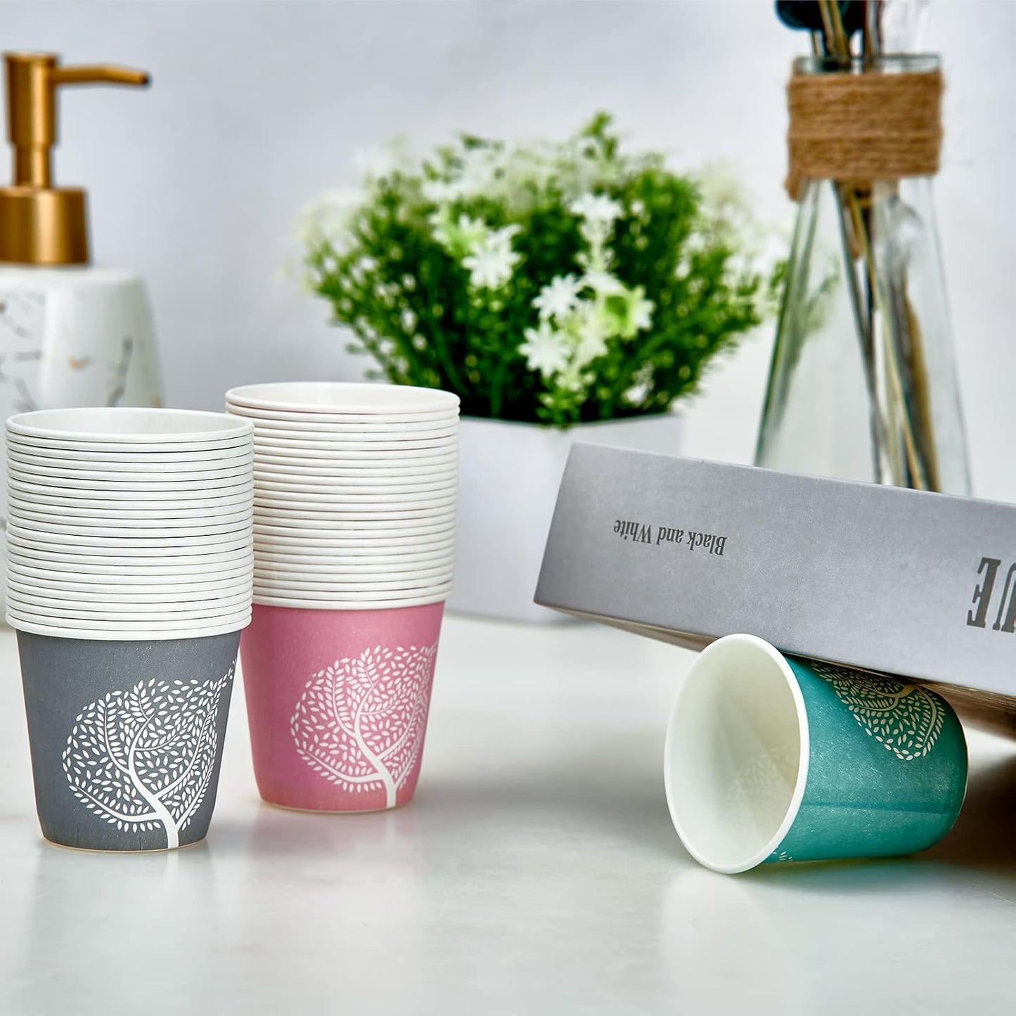 LITOPAK 600 Pack 3 oz Disposable Bathroom Cups, Colorful Small Disposable Paper Cups for Parties, Picnics, Barbecues, Travel and Events